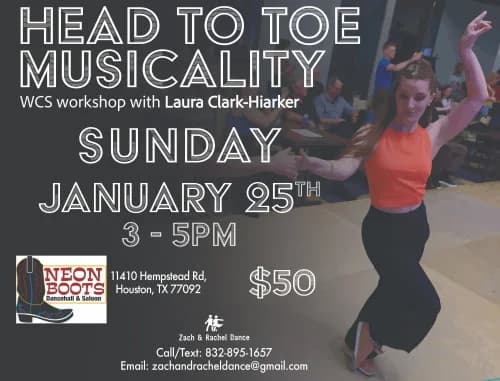 HEAD TO TOE MUSICALITY West Coast Swing Workshop with Laura Clark-Hiarker at Neon Boots!