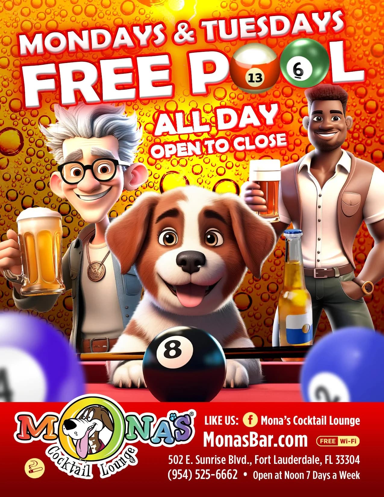 Free Pool Mondays & Tuesdays